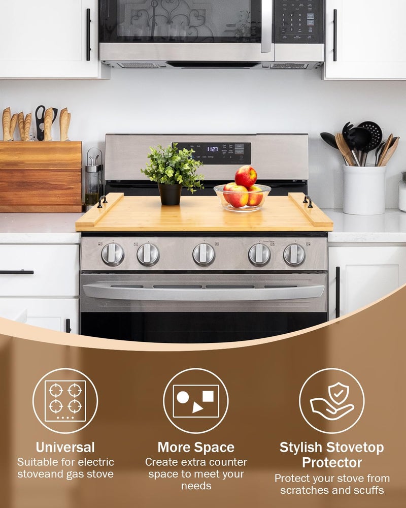 X-Chef Noodle Board Stove Cover, X-Chef 30 x 22" Bamboo Cutting Board Stove Top Cover with Handles, for Electric Stovetop, Gas Burners, Sink Cover, RV (Wooden) - Image 2