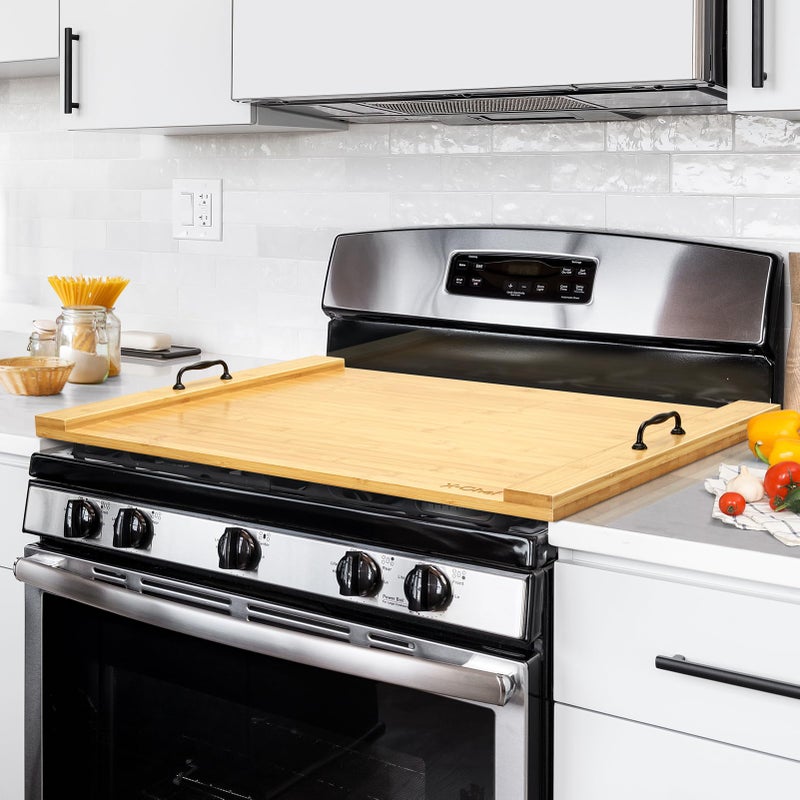 X-Chef Noodle Board Stove Cover, X-Chef 30 x 22" Bamboo Cutting Board Stove Top Cover with Handles, for Electric Stovetop, Gas Burners, Sink Cover, RV (Wooden) - Image 1