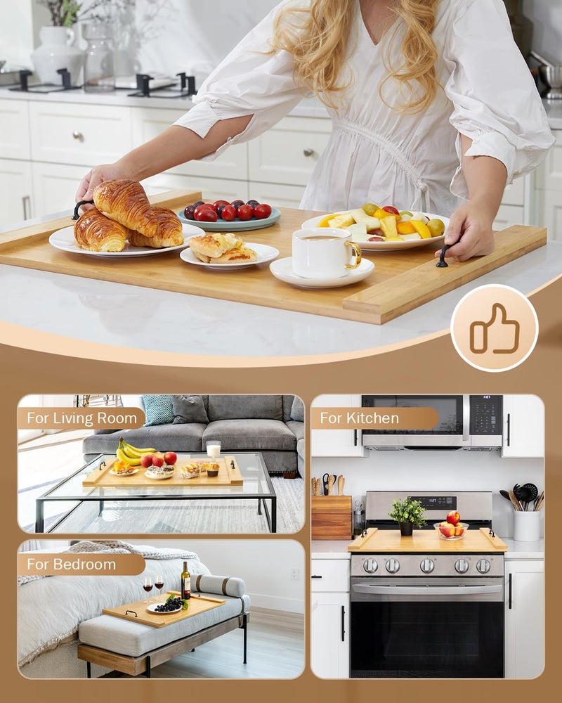 X-Chef Noodle Board Stove Cover, X-Chef 30 x 22" Bamboo Cutting Board Stove Top Cover with Handles, for Electric Stovetop, Gas Burners, Sink Cover, RV (Wooden) - Image 3