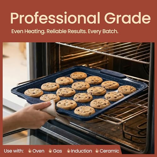 BAKKENMASTER BAKKEN Kitchen Baking Pan Set - Nonstick Coating, Carbon Steel Bakeware Sets with Blue Silicone Handles, Baking Kitchen Essentials, PFOA, PFOS, PTFE Free, Oven Safe Tray (Up To 450° F), Set of 18 - Image 3
