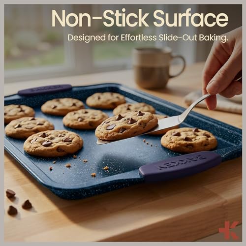 BAKKENMASTER BAKKEN Kitchen Baking Pan Set - Nonstick Coating, Carbon Steel Bakeware Sets with Blue Silicone Handles, Baking Kitchen Essentials, PFOA, PFOS, PTFE Free, Oven Safe Tray (Up To 450° F), Set of 18 - Image 5
