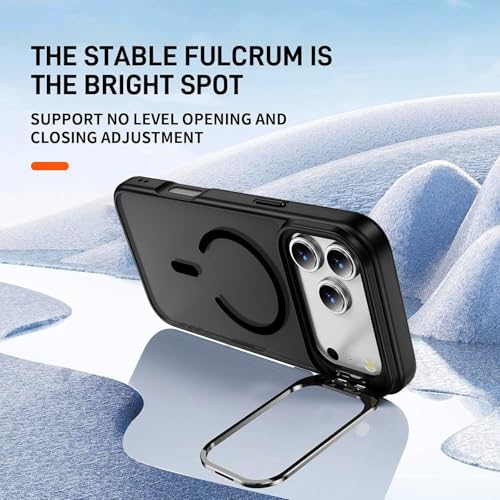 Elzzi Translucent Matte Kickstand Case for iPhone 17 Pro Max, Built-in Adjustable Camera Stand, Translucent Matte Magnetic Mag-Safe Shockproof Phone Cover (Black new) - Image 4