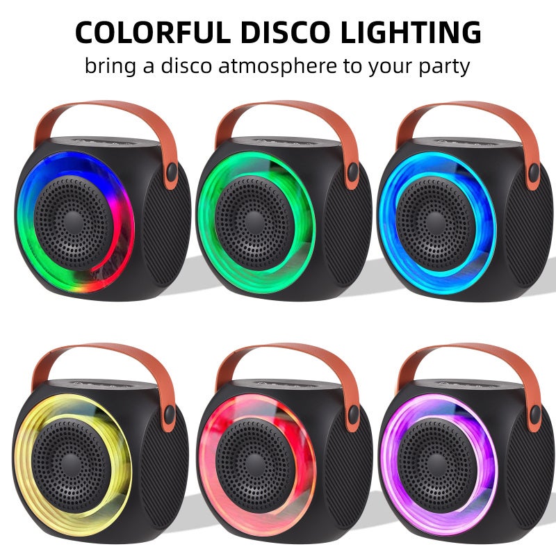 آلة كاريوكي صغيرة محمولة باللون الأسود مع مكبر صوت بلوتوث 5.3 وميكروفونين - عرض ضوئي LED ملون مع تحكم فردي في مستوى الصوت، مكبر صوت كاريوكي للحفلات المنزلية - Image 3