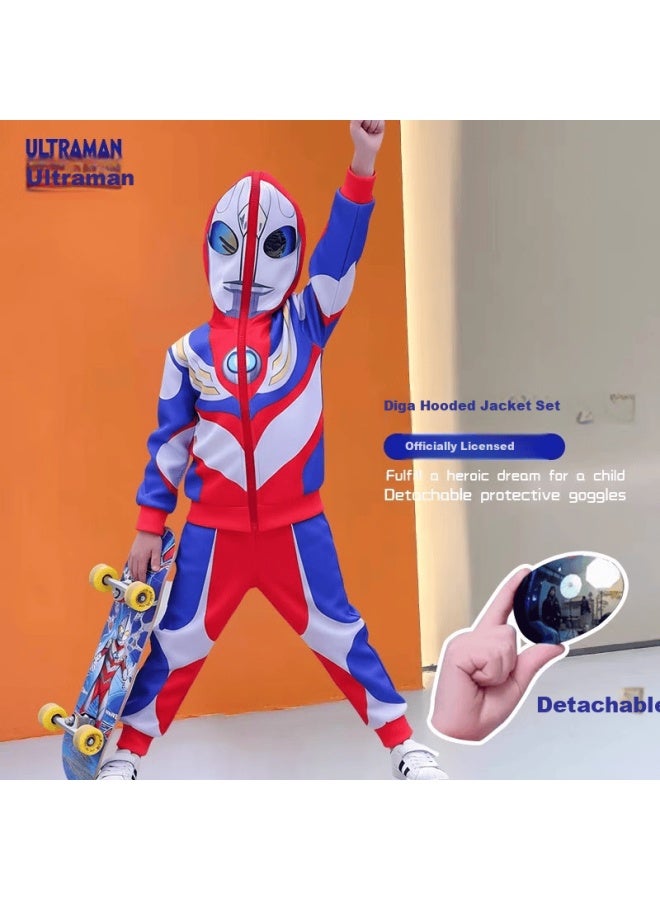 Ultraman Official Ultraman Boys' Jacket Set [tiga] Spring Autumn Hooded Goggles Set 140cm