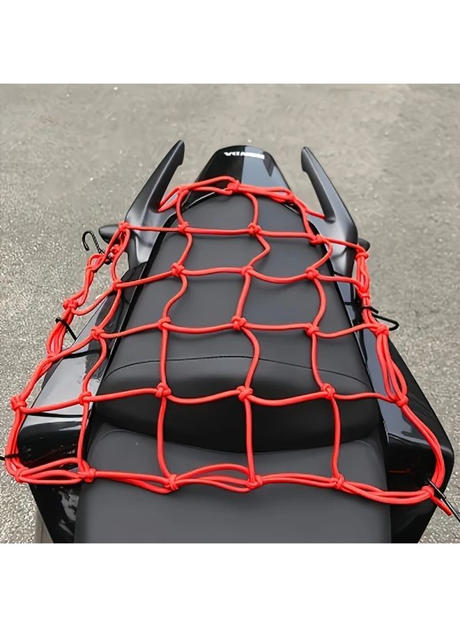 شبكة أمتعة حمراء متينة قابلة للتمدد مع خطاطيف لرفوف دراجات السكوتر الخلفية - Image 1