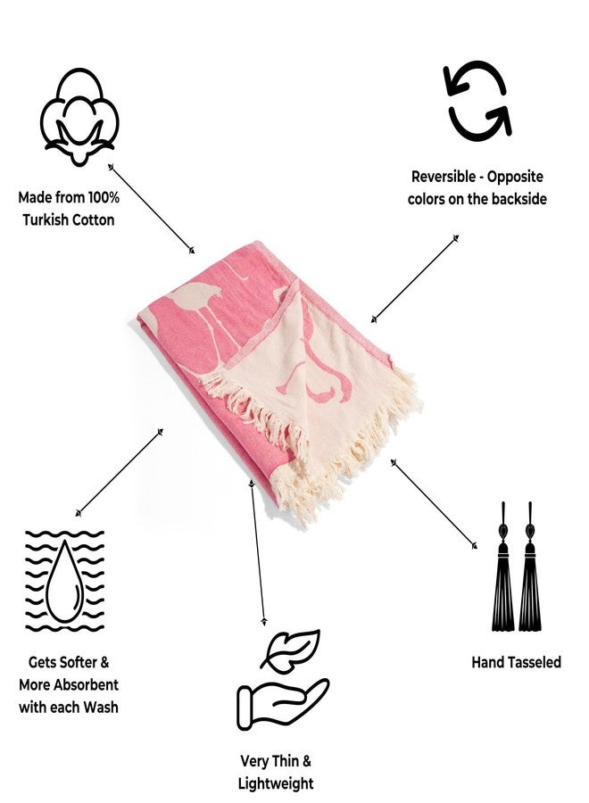 InfuseZen Turkish Bath & Beach Towel - Reversible Flamingo Print - Turkish Cotton - Soft, Lightweight, Absorbent Peshtemal, Quick Dry, Sand Free - for Pool, Gym, Throw, Travel - Pink - Image 3