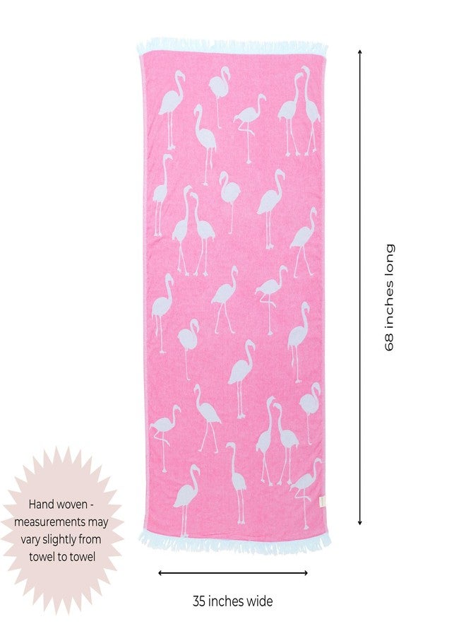 InfuseZen Turkish Bath & Beach Towel - Reversible Flamingo Print - Turkish Cotton - Soft, Lightweight, Absorbent Peshtemal, Quick Dry, Sand Free - for Pool, Gym, Throw, Travel - Pink - Image 4