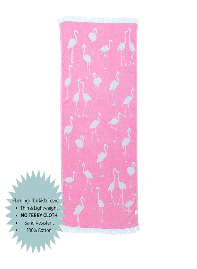 InfuseZen Turkish Bath & Beach Towel - Reversible Flamingo Print - Turkish Cotton - Soft, Lightweight, Absorbent Peshtemal, Quick Dry, Sand Free - for Pool, Gym, Throw, Travel - Pink - Image 2