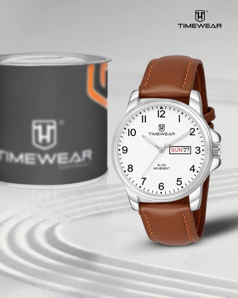 TIMEWEAR Analog New Track Number Dial Day Date Functioning Brown Leather Strap Watch for Men - Image 3