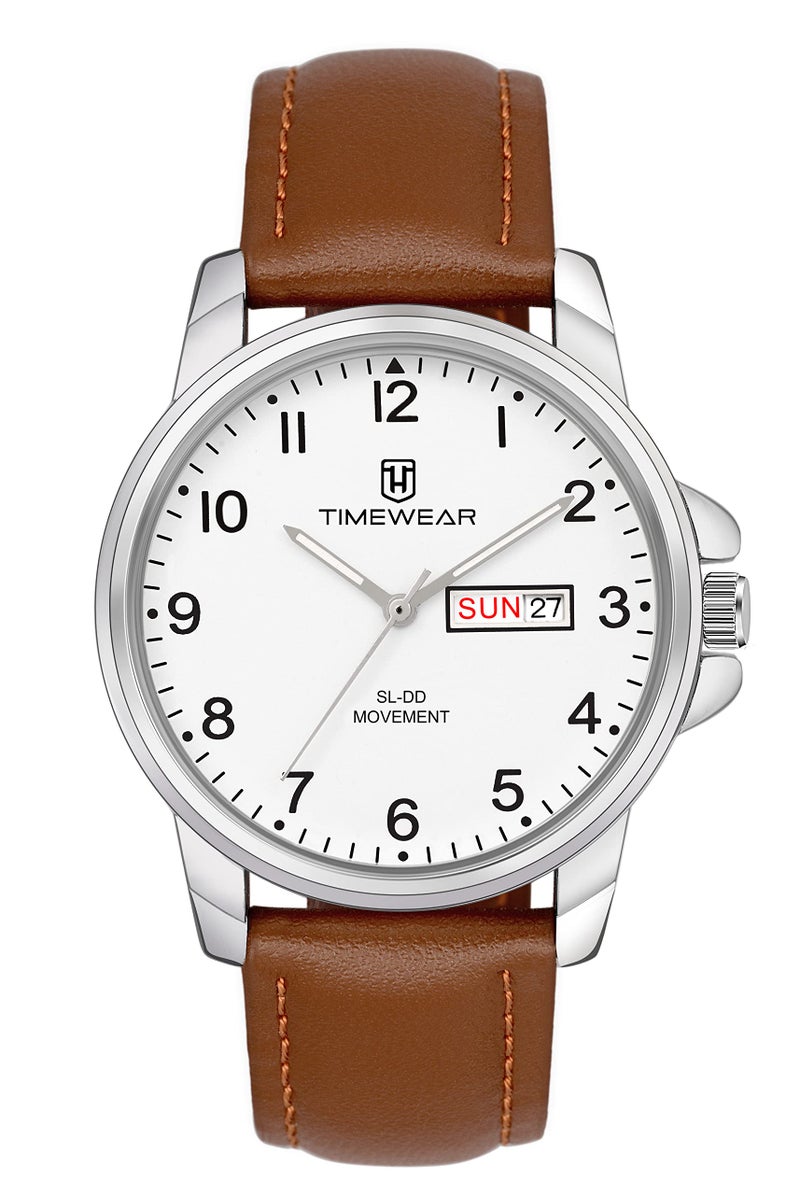 TIMEWEAR Analog New Track Number Dial Day Date Functioning Brown Leather Strap Watch for Men - Image 2