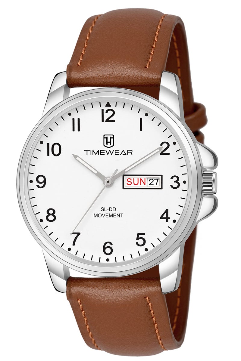 TIMEWEAR Analog New Track Number Dial Day Date Functioning Brown Leather Strap Watch for Men - Image 1