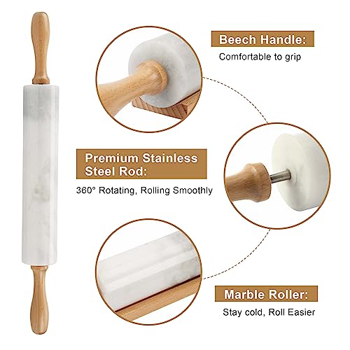 Koville African Natural Marble Rolling Pin, Non-Stick Polished Dough Roller, Pasta, Dumpling, Fondant, Pie Crust, Bread, Pizza Dough, Kitchen Baking Pastry Tools with Mat/Scraper（Namib Fantasy） - Image 4
