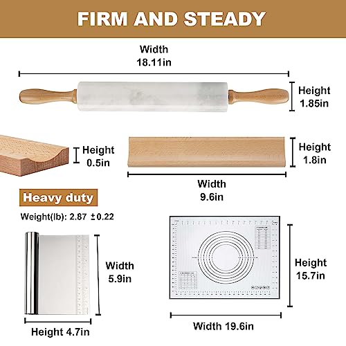 Koville African Natural Marble Rolling Pin, Non-Stick Polished Dough Roller, Pasta, Dumpling, Fondant, Pie Crust, Bread, Pizza Dough, Kitchen Baking Pastry Tools with Mat/Scraper（Namib Fantasy） - Image 2