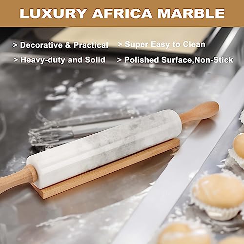 Koville African Natural Marble Rolling Pin, Non-Stick Polished Dough Roller, Pasta, Dumpling, Fondant, Pie Crust, Bread, Pizza Dough, Kitchen Baking Pastry Tools with Mat/Scraper（Namib Fantasy） - Image 3