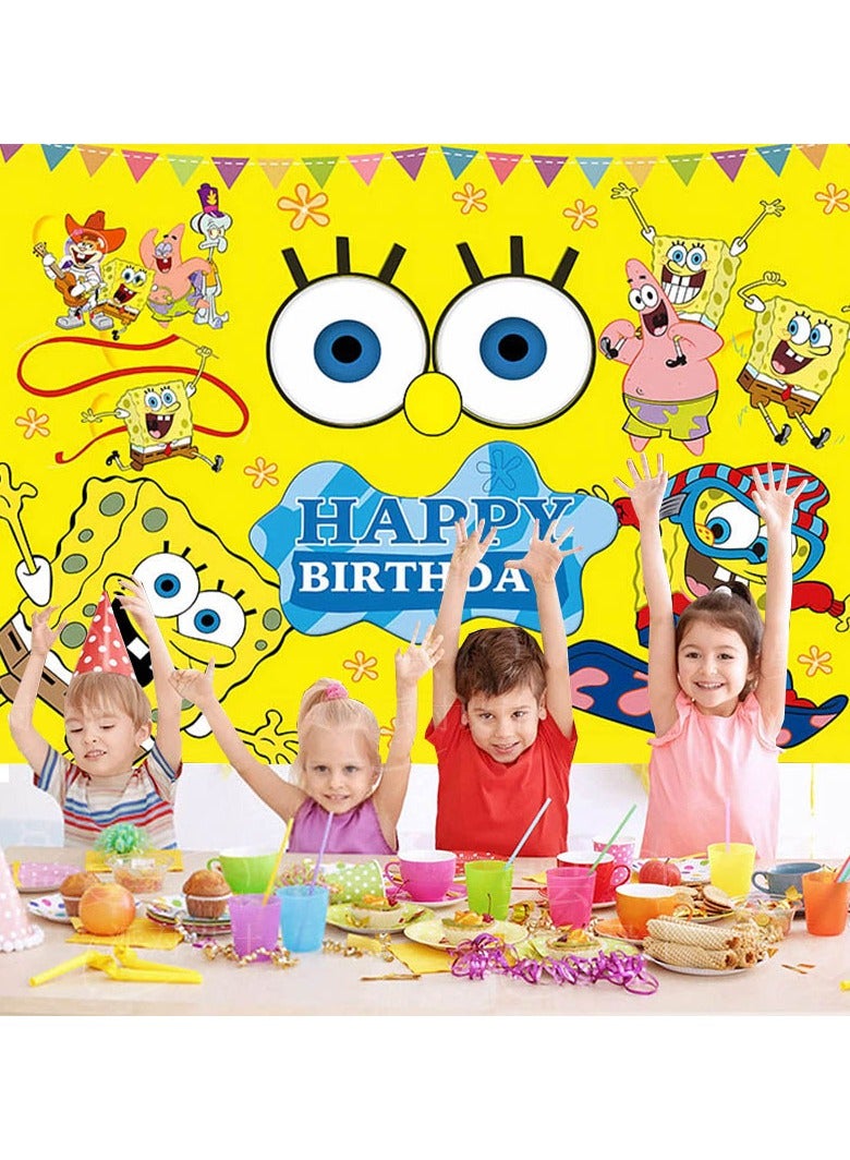 Party SpongeBob SquarePants Themed Photography Background Cloth Birthday Party Decorations can be used with balloons, large size 150*100cm - Image 2