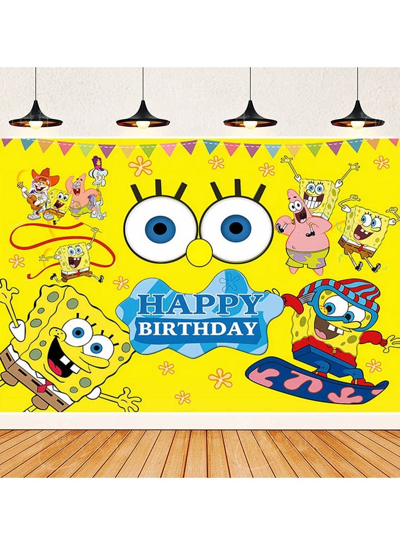 Party SpongeBob SquarePants Themed Photography Background Cloth Birthday Party Decorations can be used with balloons, large size 150*100cm - Image 1
