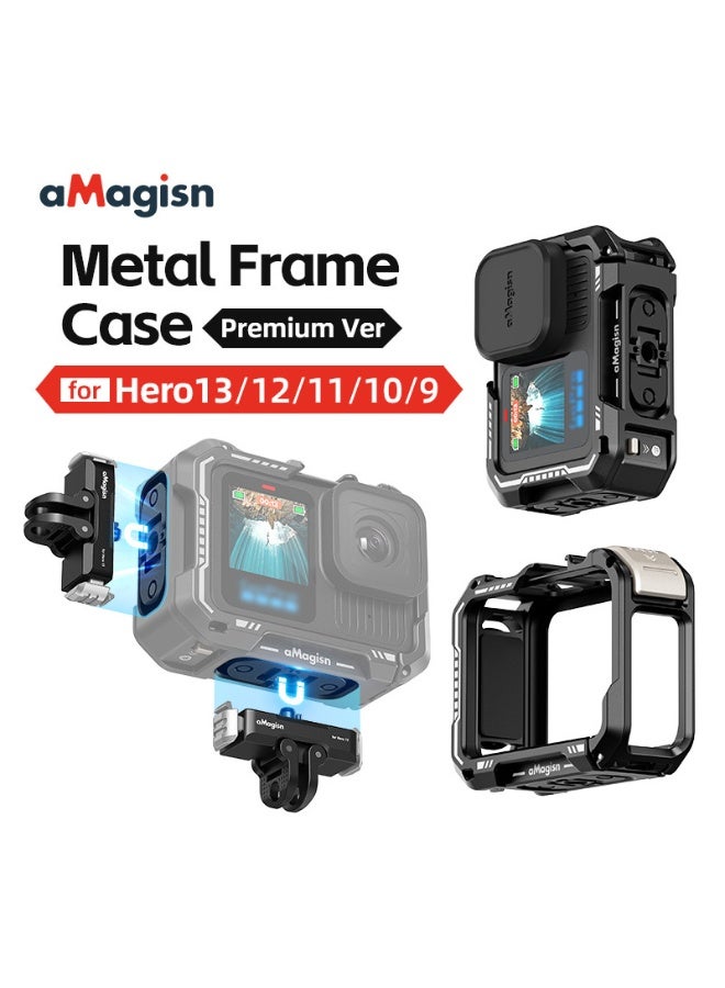 aMagisn Upgraded Metal Cage for GoPro Hero 13/12/11/10/9 – Quick Switch Vertical/Horizontal Shooting, Flip Battery Cover, Cold Shoe Mount, Anti-Slip Foam, Multifunctional Action Camera Frame - Image 2
