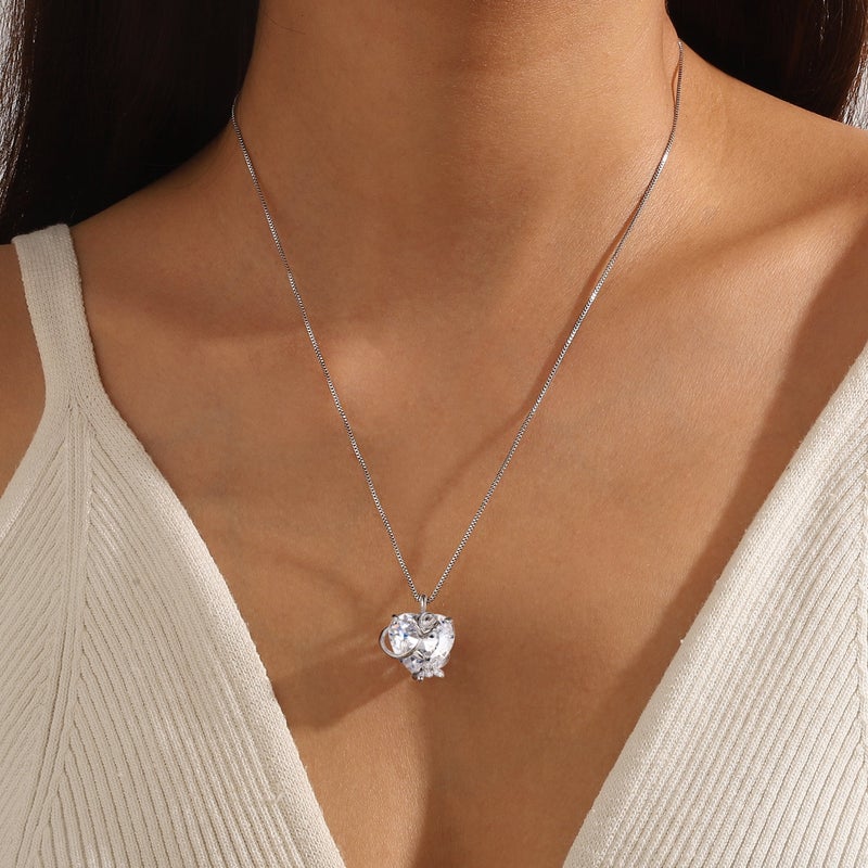 Juwaliy 15MM Women Rose Heart Necklace April Birthstone 925 Sterling Silver Flower Butterfly Pendant Diamond CZ Bridal Jewelry Mother Valentine's Day Gift - Image 5