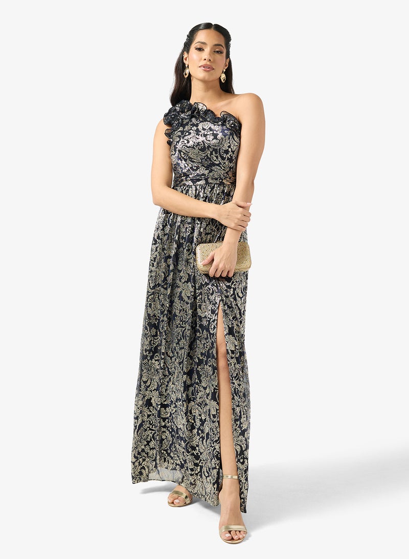 Adrianna Papell One Shoulder Sequin Side Slit Dress - Image 4