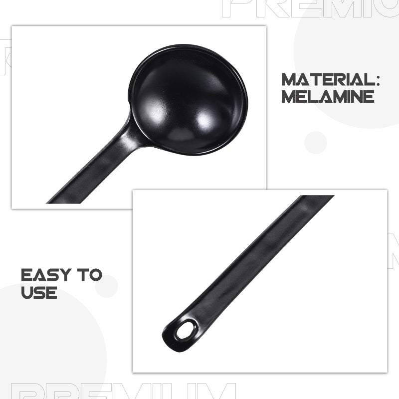 5Pcs Black Patterned Soup Spoons Set Sturdy Stirring Spoons for Hot Pot Ramen Porridge - Image 4
