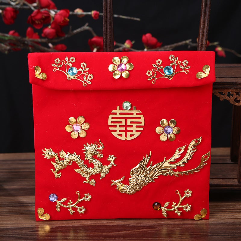 Chinese-Style Ten Thousand Yuan Change Red Envelope Wedding Special Wedding Red Envelope Bag Lucky Money Creative Engagement Fabric Red Envelope - Image 1