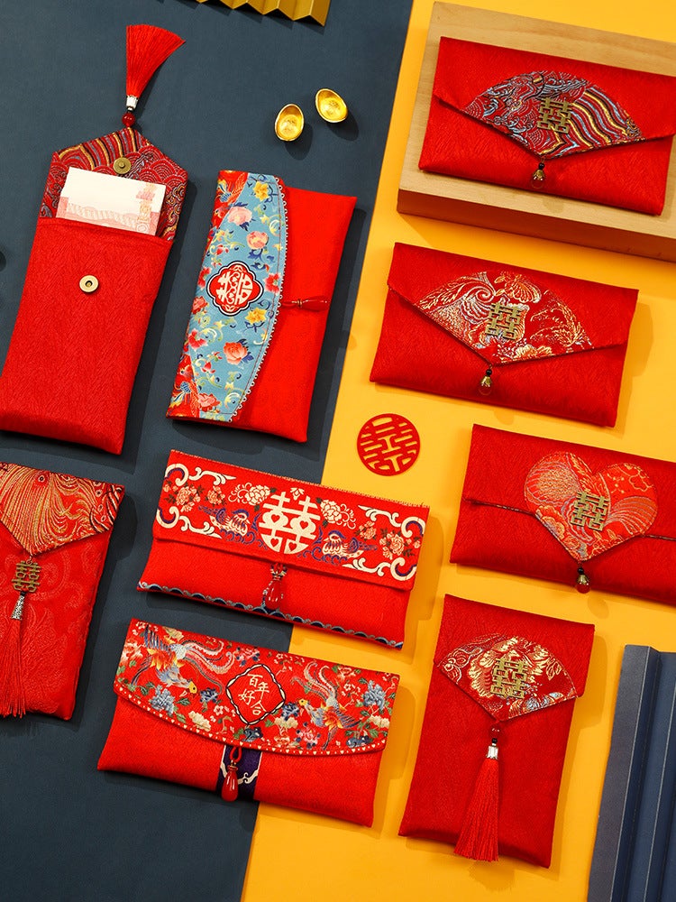 Chinese-Style Ten Thousand Yuan Change Red Envelope Wedding Special Wedding Red Envelope Bag Lucky Money Creative Engagement Fabric Red Envelope - Image 4