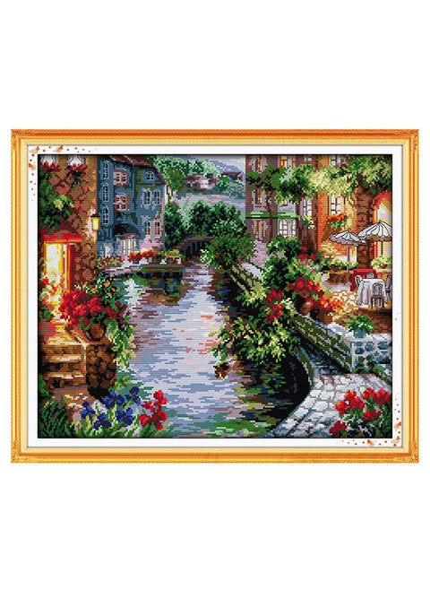 Lakeside Houses Pattern DIY Handmade Cross Stitch Kits Multicolour 50 x 41centimeter