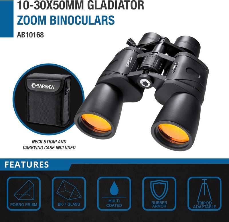 BARSKA Barska Gladiator 1030x50 Zoom Binoculars with Tripod Adaptor for Stargazing Birding Hiking Sports Travelling Camping - Image 2