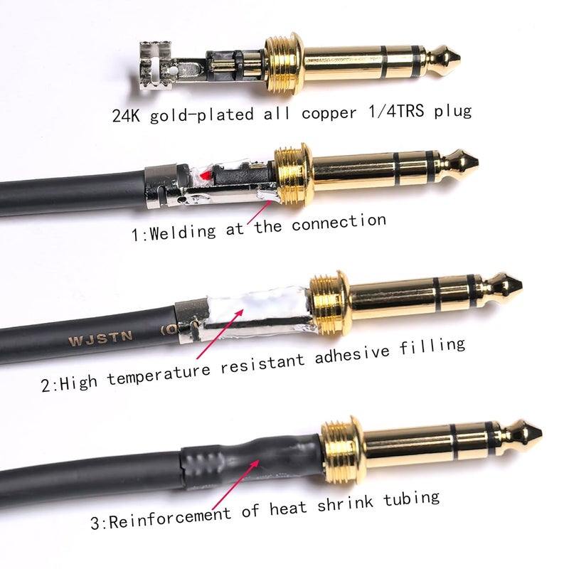 كابل توصيل إشارة متوازن من 1/4 بوصة TRS إلى XLR ذكر 6.35mm، كابل توصيل ميكروفون من ربع بوصة إلى 3-pin XLR، عبوة من 2 قطعة، 3 أقدام - Image 3