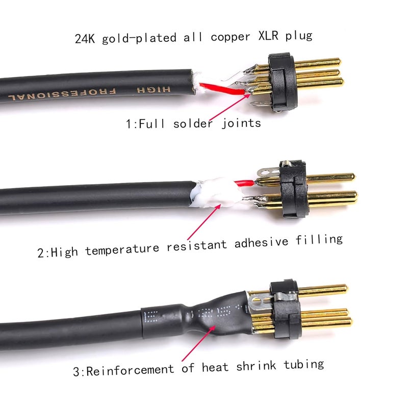 كابل توصيل إشارة متوازن من 1/4 بوصة TRS إلى XLR ذكر 6.35mm، كابل توصيل ميكروفون من ربع بوصة إلى 3-pin XLR، عبوة من 2 قطعة، 3 أقدام - Image 4