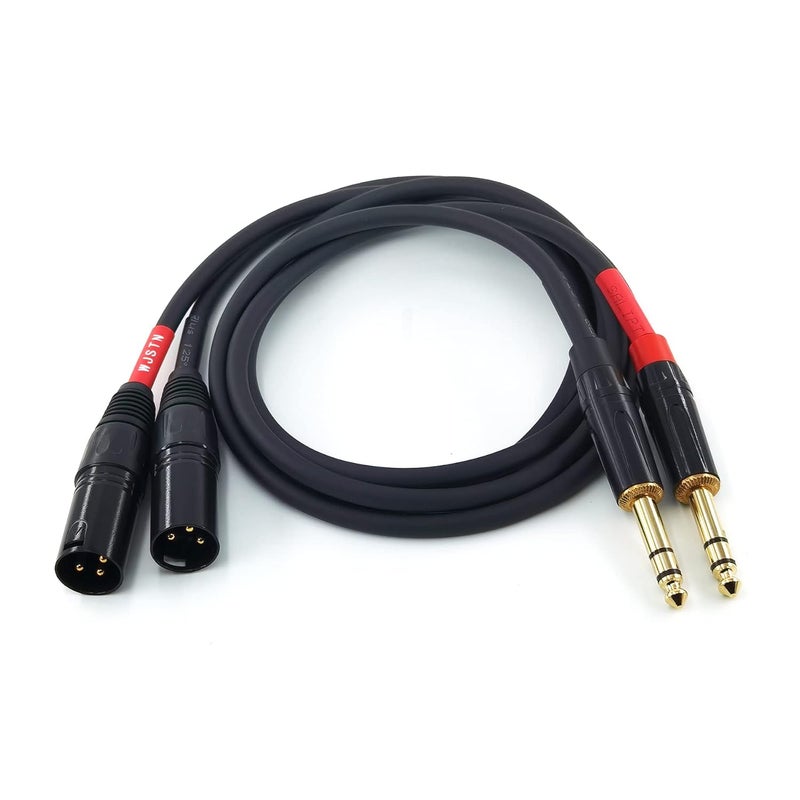كابل توصيل إشارة متوازن من 1/4 بوصة TRS إلى XLR ذكر 6.35mm، كابل توصيل ميكروفون من ربع بوصة إلى 3-pin XLR، عبوة من 2 قطعة، 3 أقدام - Image 1