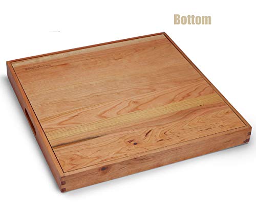 MAGIGO 19 x 19 Inches Large Square Cherry Wood Ottoman Tray with Handles, Serve Tea, Coffee Classic Wooden Decorative Serving Tray - Image 4