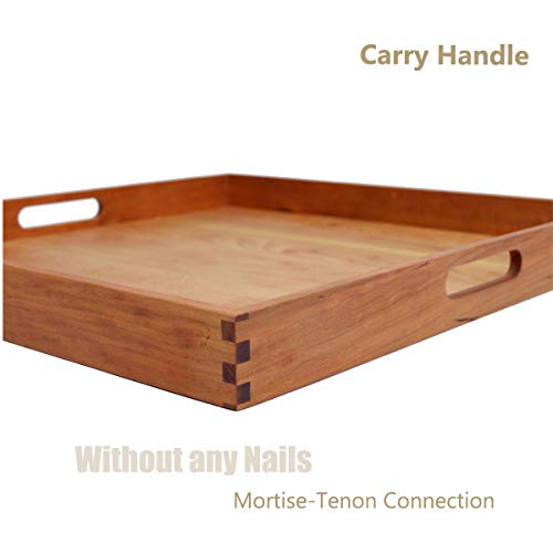MAGIGO 19 x 19 Inches Large Square Cherry Wood Ottoman Tray with Handles, Serve Tea, Coffee Classic Wooden Decorative Serving Tray - Image 3