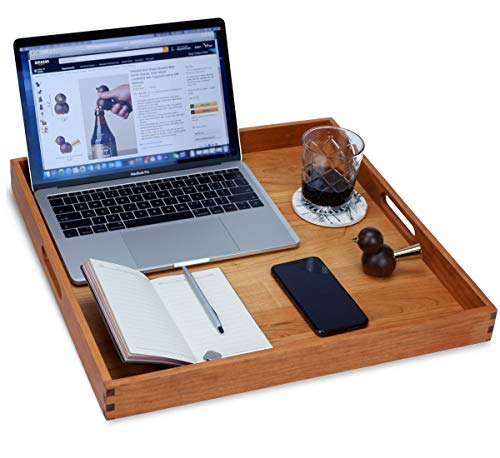 MAGIGO 19 x 19 Inches Large Square Cherry Wood Ottoman Tray with Handles, Serve Tea, Coffee Classic Wooden Decorative Serving Tray - Image 5