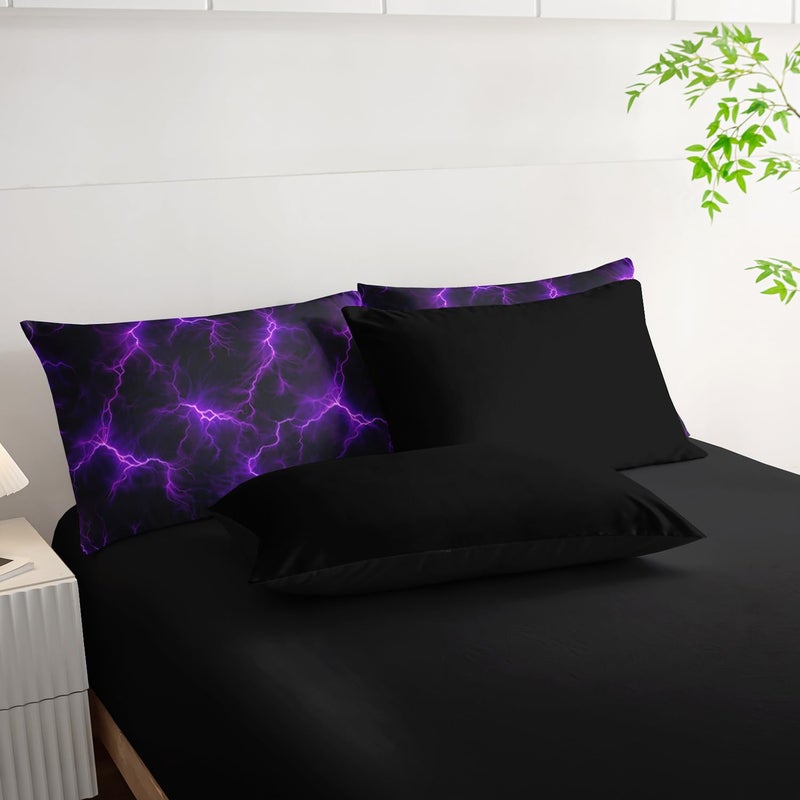 Nttopship Violet Lightning Comforter Set Queen Thunder Bedding Sets 7PCS,Purple LightLight 7 Piece in A BagLight Violet Lightning Bedding Set 7 Piece in A Bag,Bed Sheet Set Abstract Decor All Seasons - Image 5