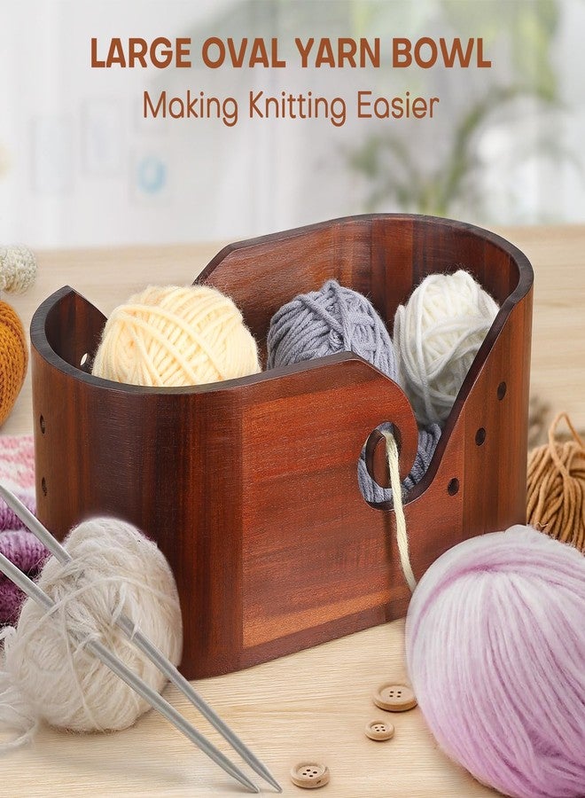 Udefineit Acacia Wooden Yarn Bowl, Large Oval Yarn Bowl for Crocheting, Smooth Knitting Bowl Crochet Bowl with w/Swirl Design, Crocheting & Knitting Lovers Yarn Storage Bowl, Portable Knitting Accessories - Image 2