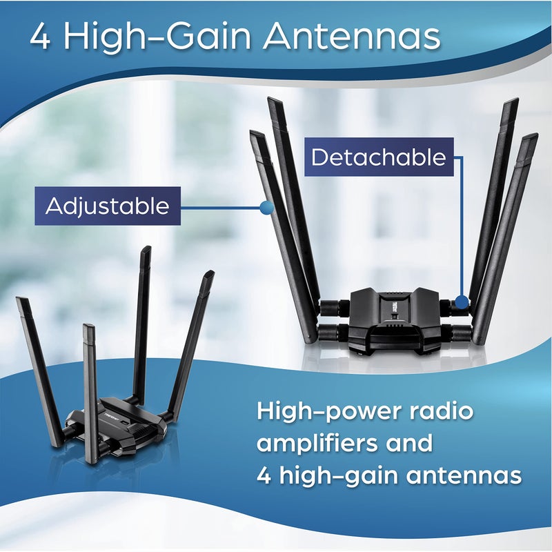 TRENDnet AC1900 High Power Dual Band Wireless USB Adapter, TEW-809UB, Stream 4K HD Video, Windows-Mac OS Compatible, NDAA & TAA Compliant, Increase Your Coverage, Detachable High Gain Antennas, Black - Image 2