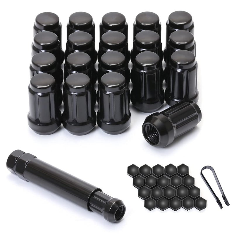 ChnewAuto M12x1.25 Black 6 Spline Lug Nuts - Anti-Theft, 1.38" Long, Set of 20 - Acorn Aftermarket Wheel Lug Nuts - Image 1
