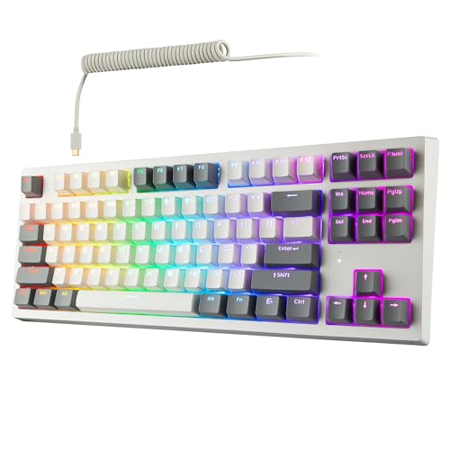 TECWARE Phantom+ Elite 87 Key RGB Mechanical Gaming Keyboard, LED Backlit, Universal Hot-Swap, Wired and Wireless, 3 Mode Connectivity, Thocky Sounding, White Elite Wraith Orange - Image 1