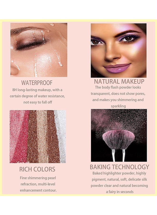 LANGMANNI 5 Colors Baked Highlighters Makeup for Face Eye Cheek Body, Highly Pigmented Eyeshadow, Ultra Shimmer Sparkle Illuminators Compact Makeup, Metallic Glitter Shimmer Bronzer, Pearl White, Pink, Champagn  - Image 3