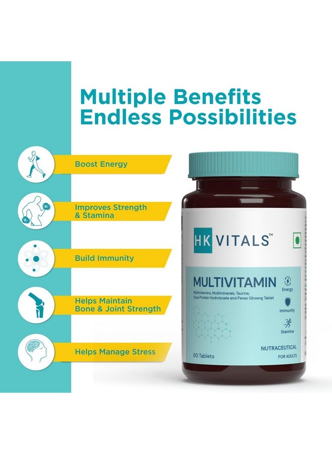 HEALTHKART - Hk Vitals Multivitamin For Men And Women With Zinc Vitamin C Vitamin D3 Multiminerals And Ginseng Extract Enhances Energy Stamina & Immunity 120 Multivitamin Tablets - Image 1