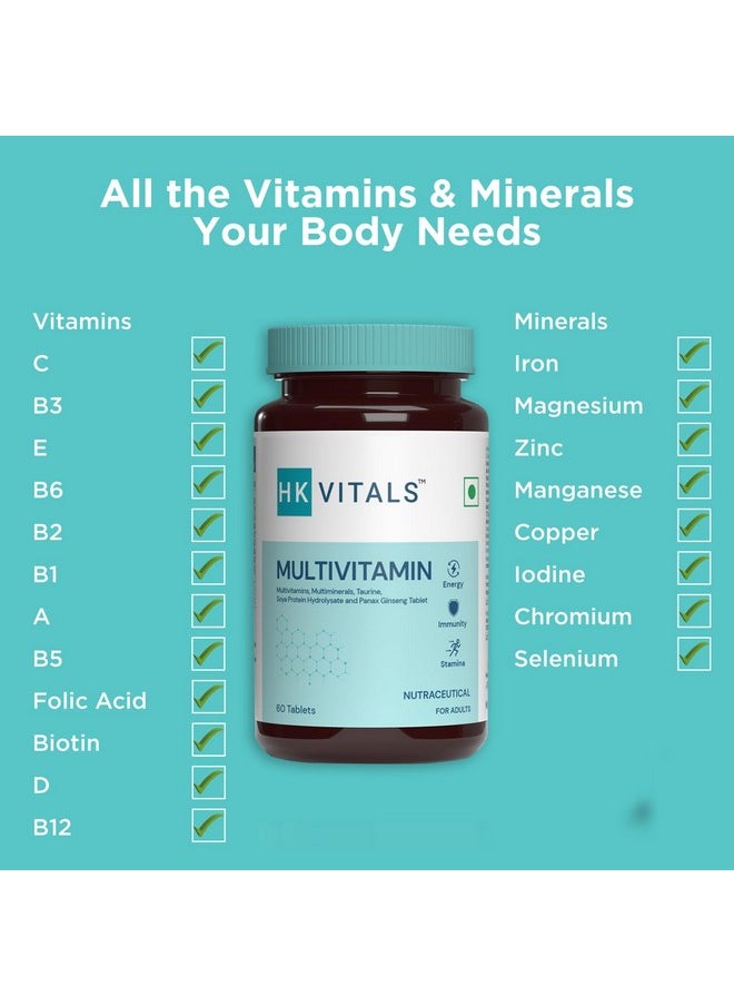 HEALTHKART - Hk Vitals Multivitamin For Men And Women With Zinc Vitamin C Vitamin D3 Multiminerals And Ginseng Extract Enhances Energy Stamina & Immunity 120 Multivitamin Tablets - Image 1