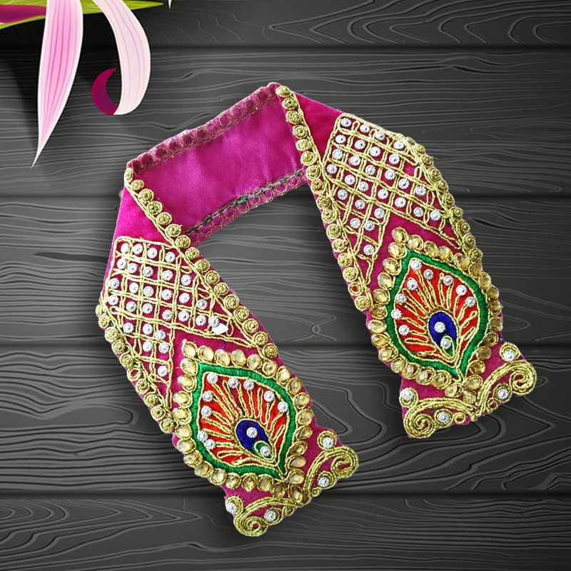 Shoppersduniya Handmade Heavy Moti Work Dupatta for Idol Deity Vastra Uparan for Puja 35 inches Pink - Image 3
