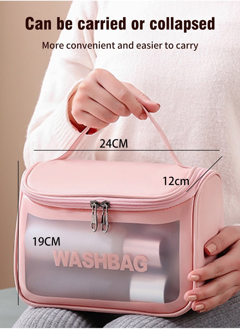 Generic [Pink] Handheld toiletry bag, travel toiletries storage case, with hook waterproof shaving bag, suitable for toiletries accessories, toiletries bathroom, men's and women's shaving and makeup  - Image 3
