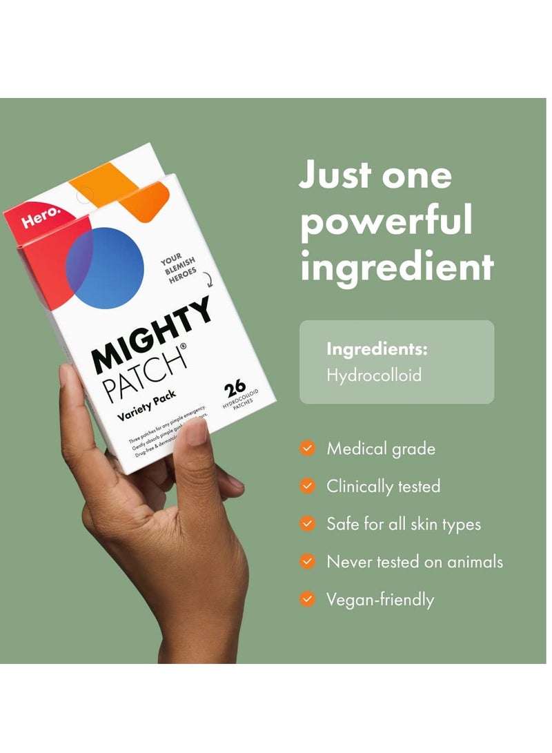 Mighty Patch Mighty Patch™ Variety Pack from Hero Cosmetics - Hydrocolloid Acne Pimple Patches for Covering Zits and Blemishes, Spot Stickers for Face and Skin, Vegan-friendly and Not Tested on Animals (26 Count)  - Image 4
