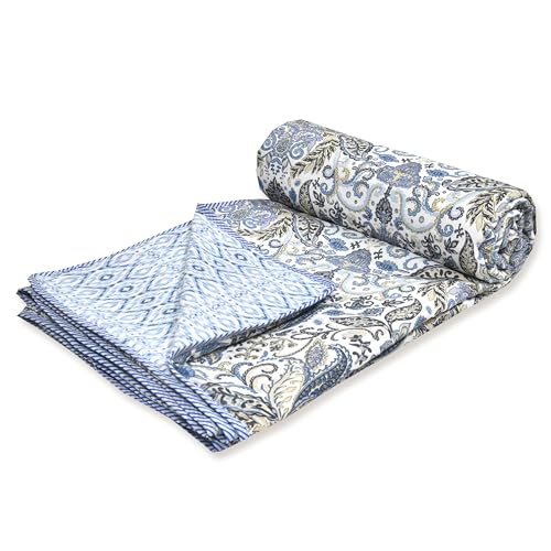 Tzafrir Dohar Double Bed, Cotton Soft Lightweight Bed Blanket, AC Dohar, Comforter All Seasons 84 x 96 inch- (Sky Blue Mahndi, Pack of 1) - Image 3