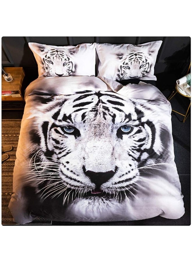 Homebed White Tiger Bedding Set Queen Size 3D Animal Print for Kids Boys Teens Duvet Cover Set  - Image 1