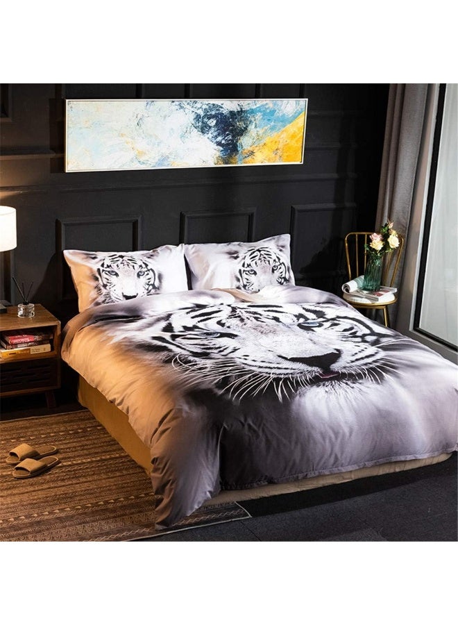 Homebed White Tiger Bedding Set Queen Size 3D Animal Print for Kids Boys Teens Duvet Cover Set  - Image 2