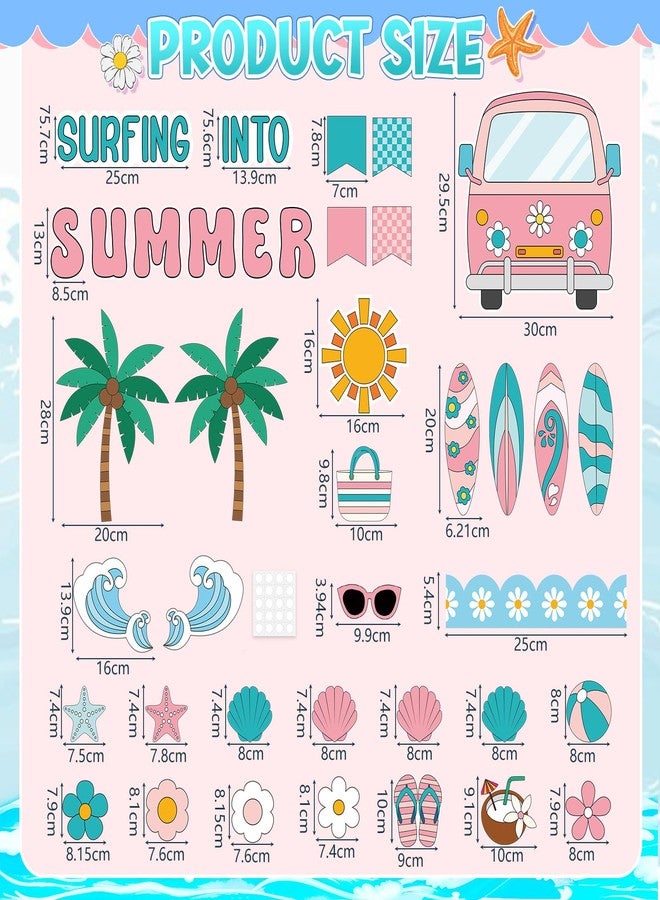 Epakh Summer Beach Bulletin Board Set Groovy Beach Paper Cutouts Surfing Into Summer Classroom Decorations with Daisy Borders for Door Wall School Retro Pool Party Supplies - Image 2