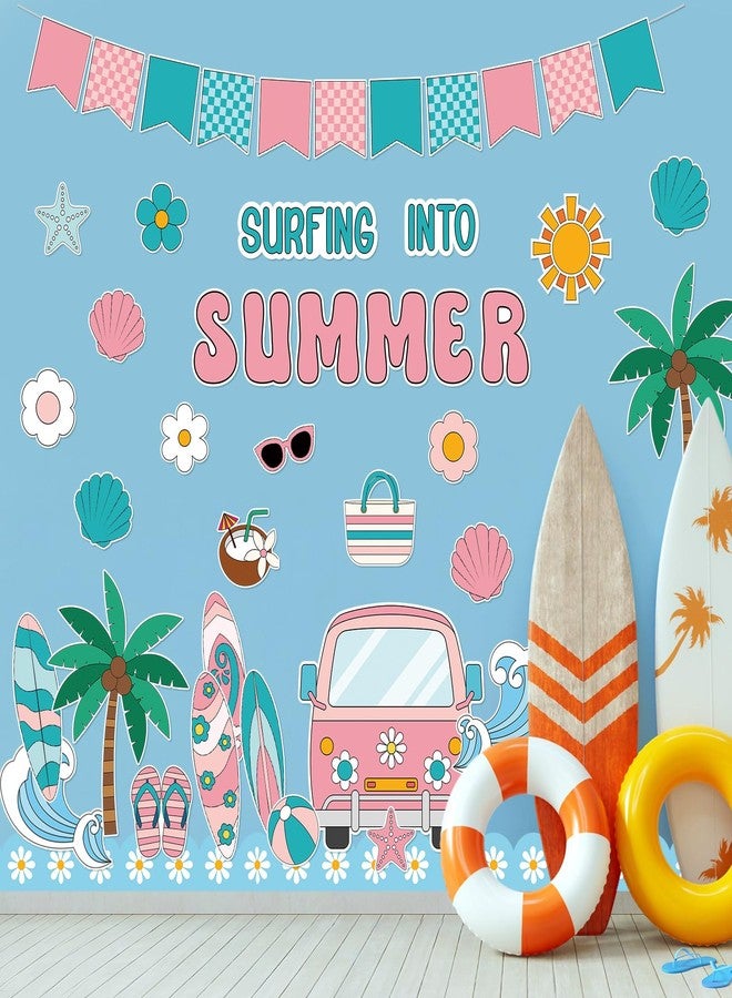Epakh Summer Beach Bulletin Board Set Groovy Beach Paper Cutouts Surfing Into Summer Classroom Decorations with Daisy Borders for Door Wall School Retro Pool Party Supplies - Image 5